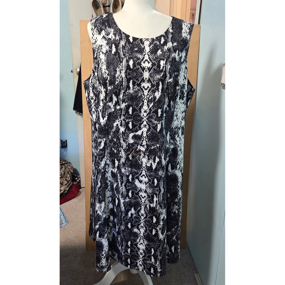 Calvin Klein 16W Womens Snakeskin Print Sleeveless Sheath Dress‎ Black White